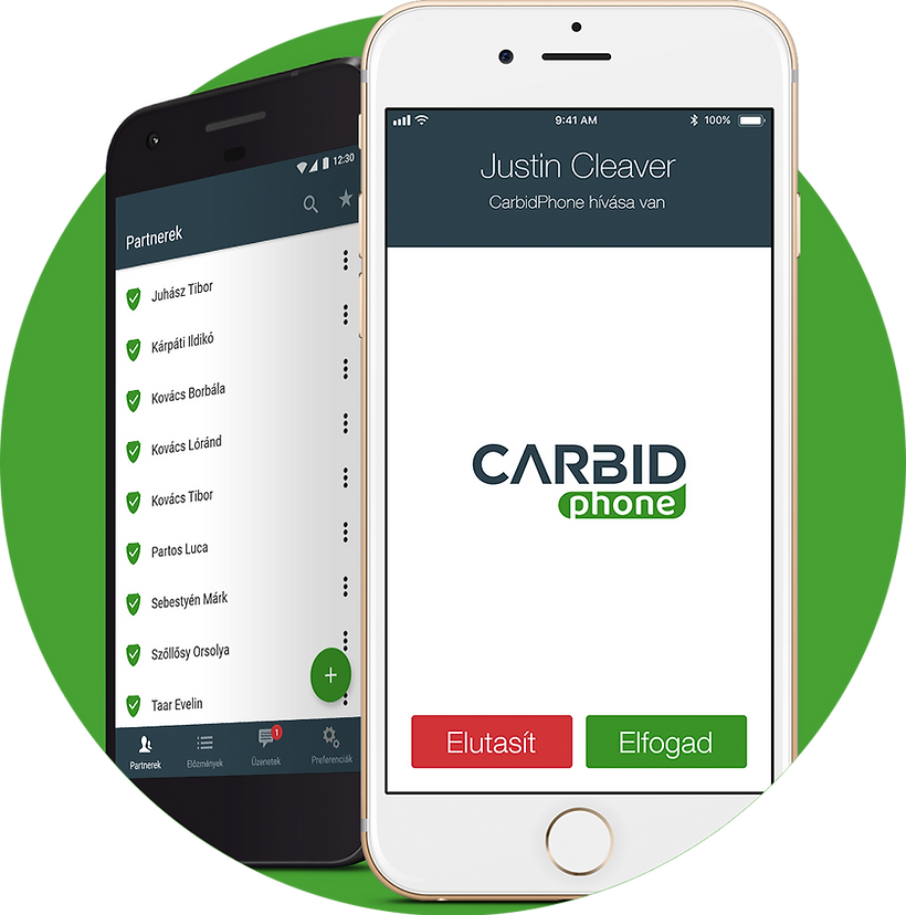 CarbidPhone biztonságos hívás-alkalmazás képernyői